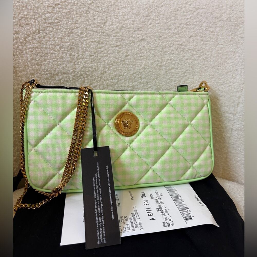 Versace Green Checkered Bag Women's NWT - Picture 2 of 10